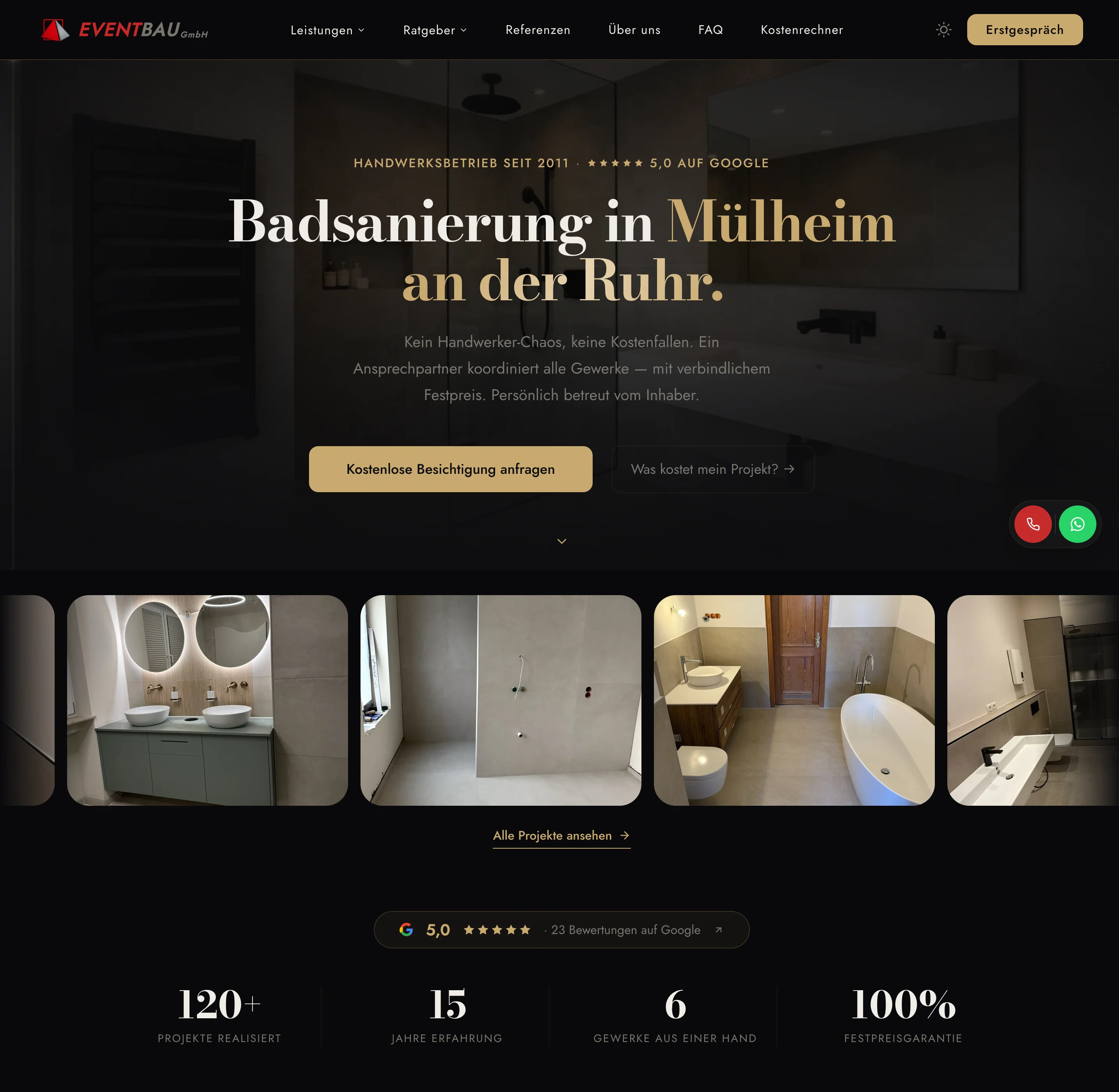EVENT Bau GmbH Website — Desktop-Ansicht