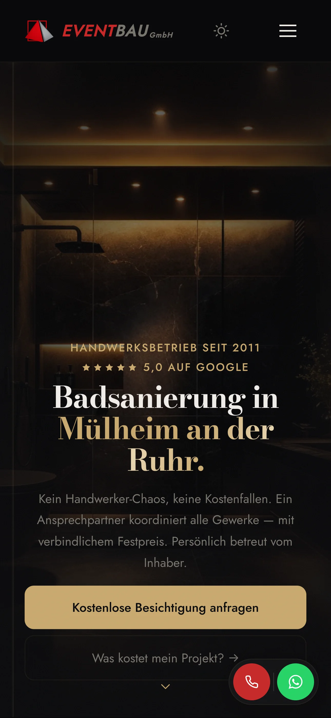 EVENT Bau GmbH Website — Mobile-Ansicht